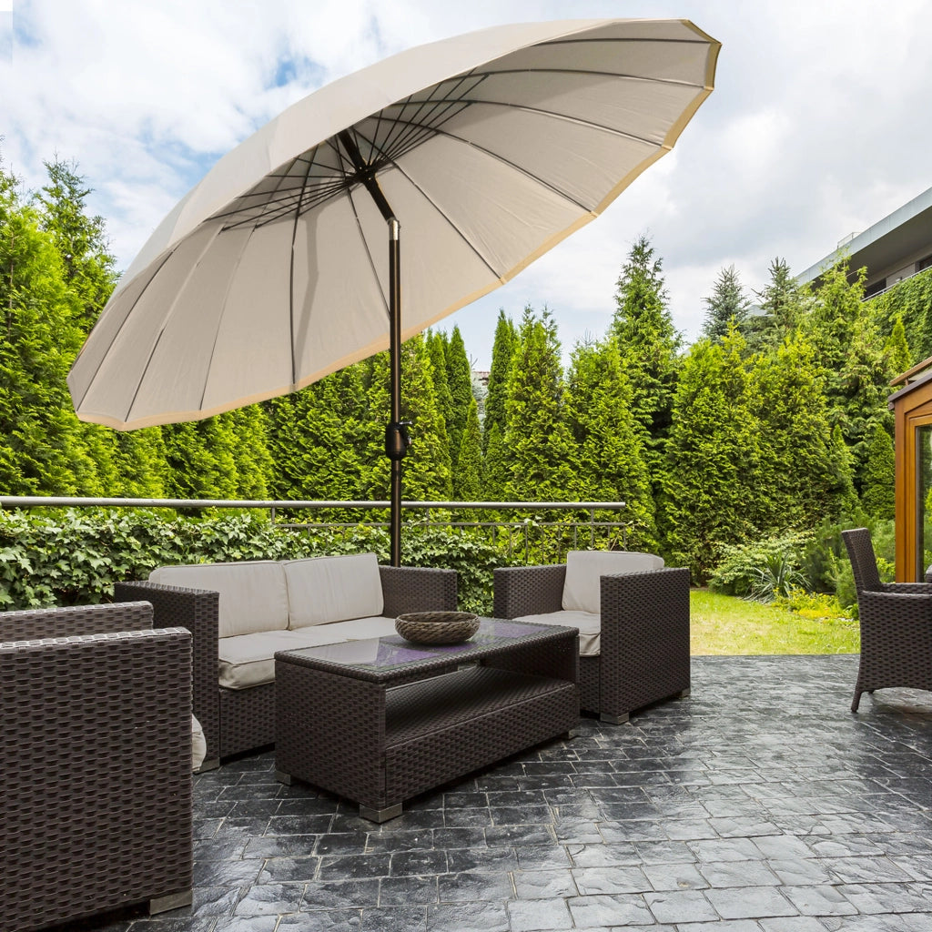 Ombrellone da Giardino e Terrazza 2.5x2.5m con Manovella, 18 Stecche e Testa Inclinabile, Crema