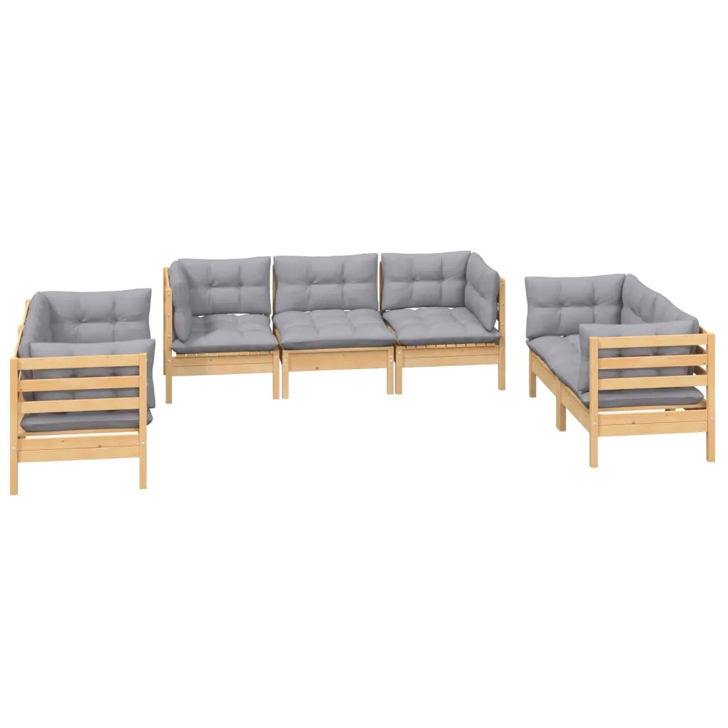 Set Divani da Giardino 7 pz con Cuscini Grigi Massello di Pino 3096255