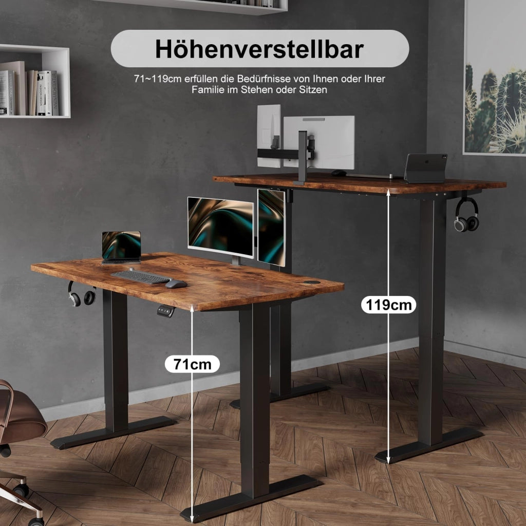 Scrivania elettrica regolabile in altezza, 120 x 60 cm, stabile scrivania senza oscillazioni, regolazione silenziosa dell'altezza per casa, ufficio, 71 – 119 cm, funzione 2 memoria, colore