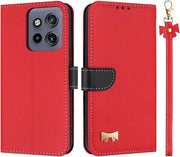 Hoes in pelle di lupo con blocco RFID e slot per carte di credito per Motorola Edge 50 Neo, pelle PU premium, shock-resistente, rosso.