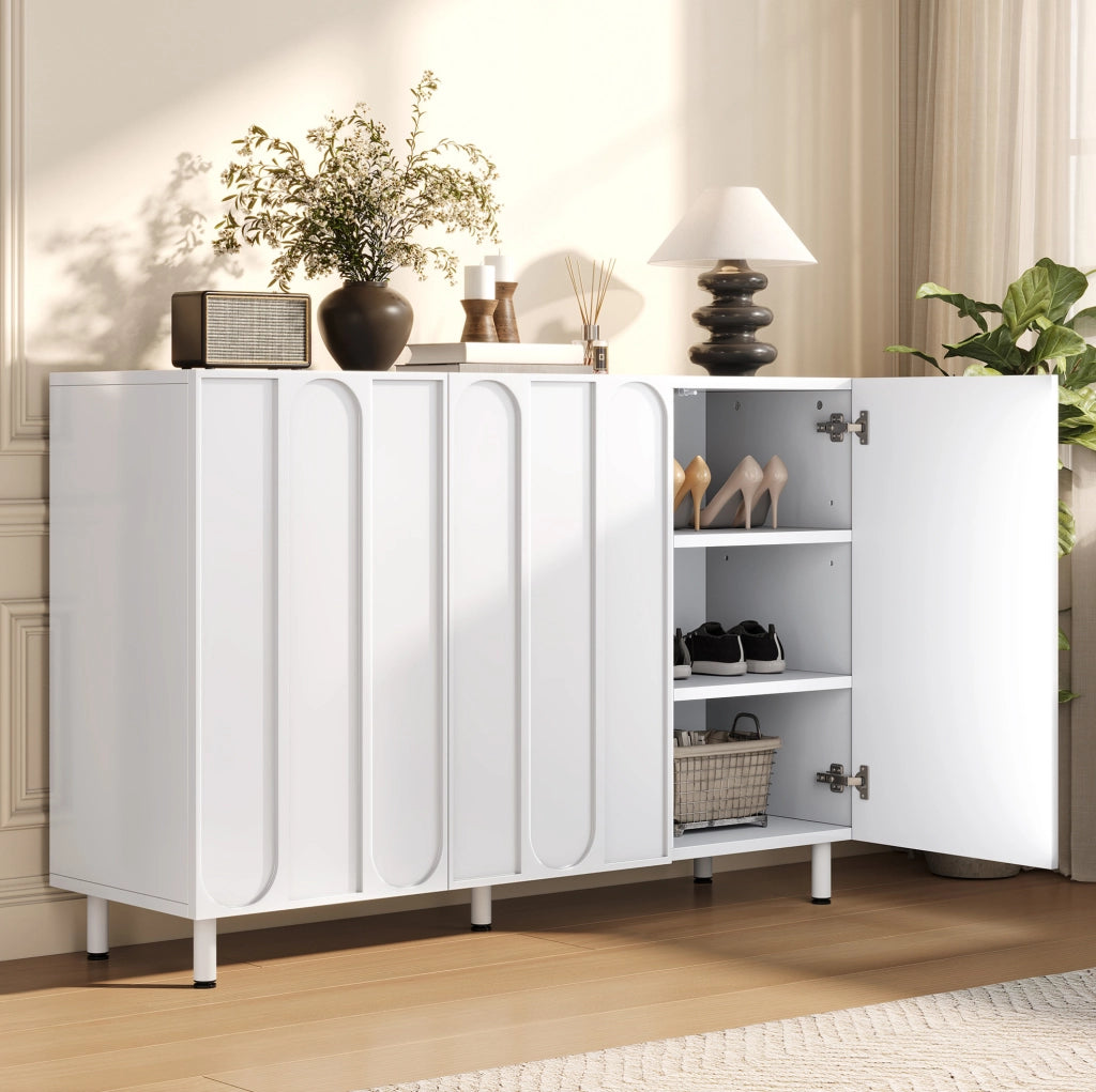 Scarpiera Sideboard a 3 ante 120x37x80 cm in PB e MDF bianco