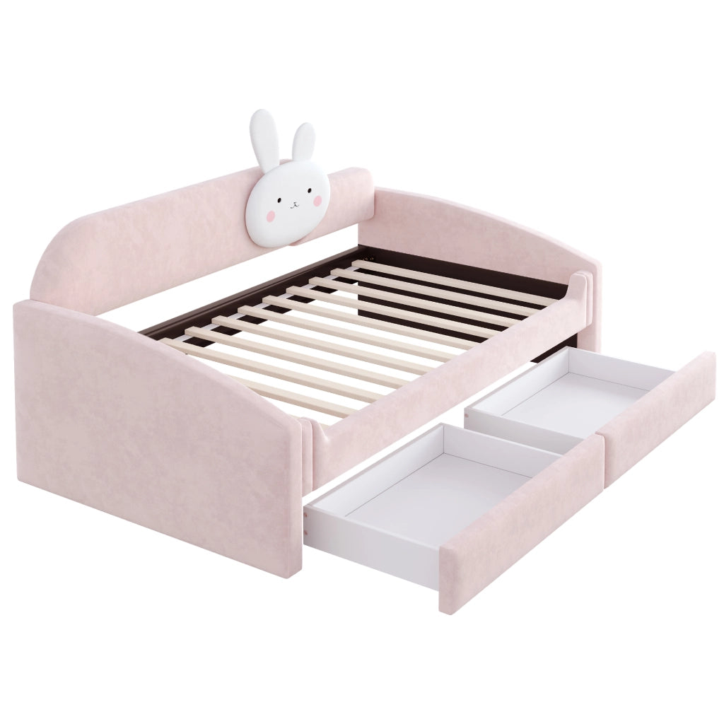 Divano letto per bambini 90 x 200 cm in velluto rosa con contenitore e luce LED