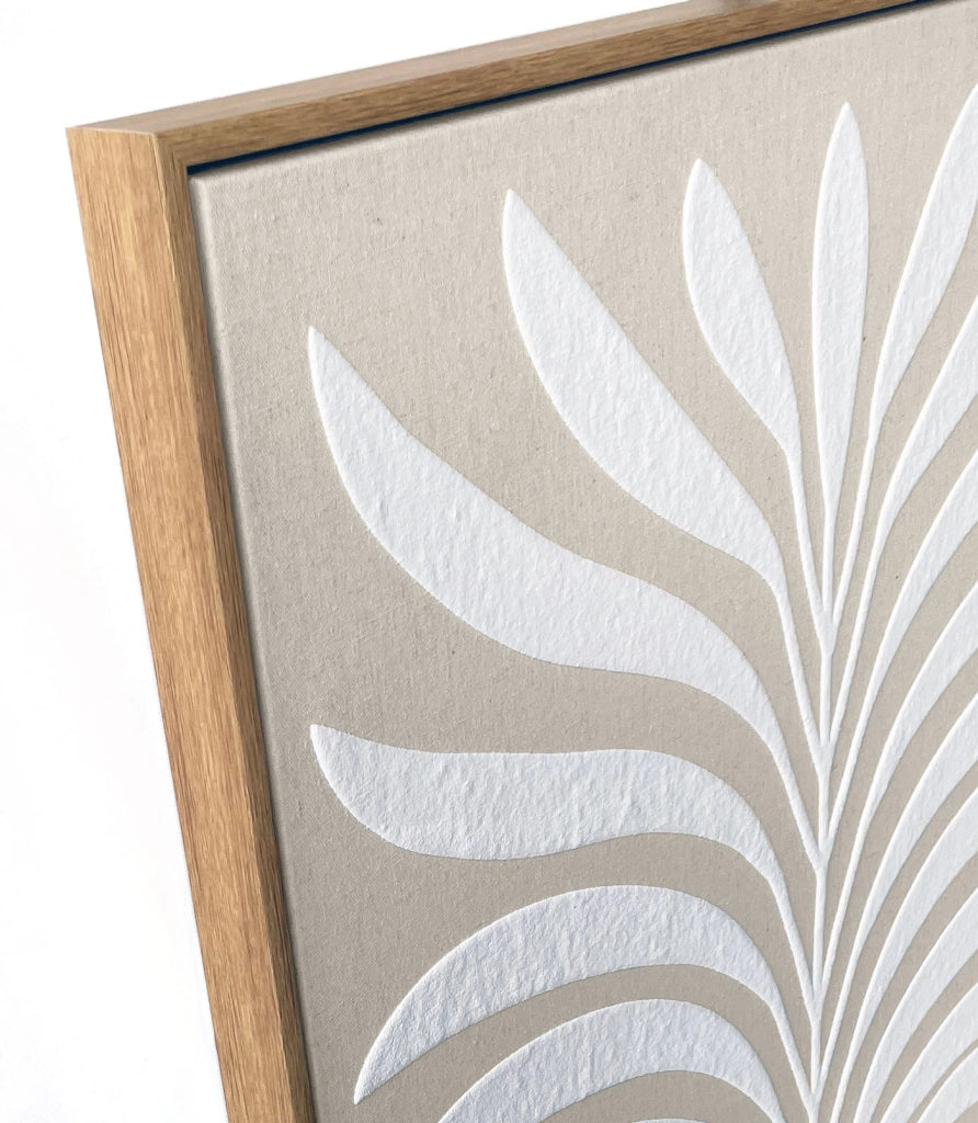 Quadro Hispanohogar in lino con stampa 3D beige e bianco 73x53x4