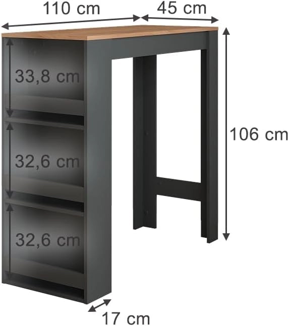 Tavolo da bar Repose, Quercia dorata/antracite, 45 x 110 cm