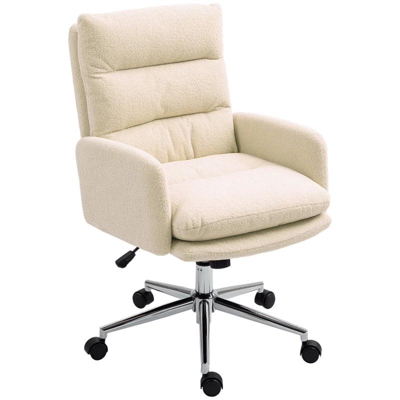 Sedia da ufficio ergonomica girevole con schienale imbottito, funzione oscillante e braccioli in poliestere crema