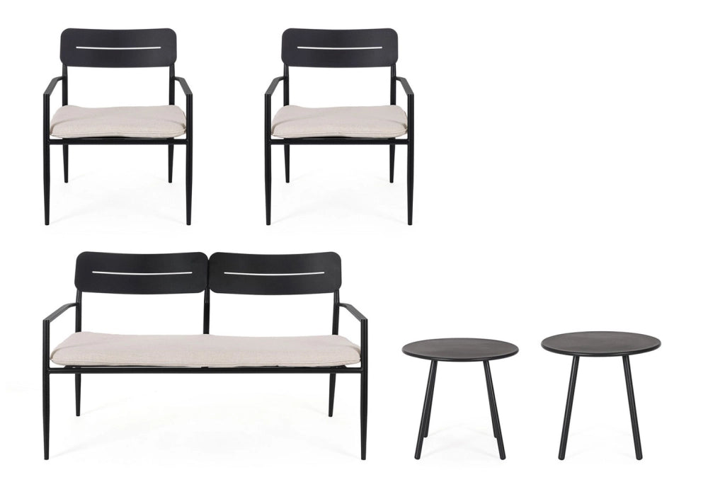 Set 5 Pezzi Salotto da Giardino con Divano 2 Poltrone e 2 Tavolini in Acciaio e Spunpoly Gargano Antracite