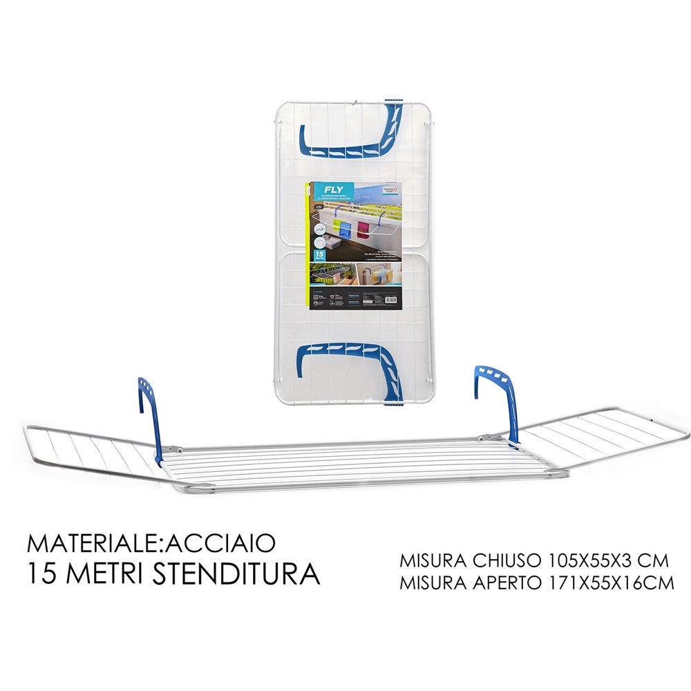 Trade Shop - Stendibiancheria Da Balcone Termosifone In Acciaio Con Bracci Regolabili Ripiegabili -
