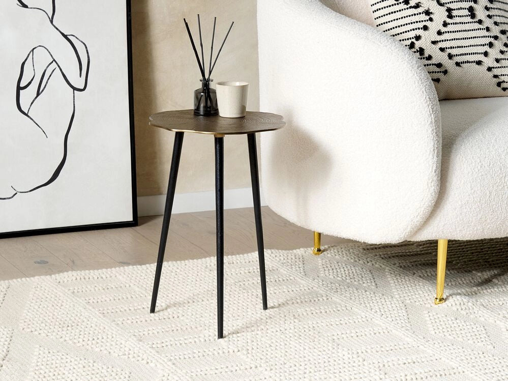 Tavolino in metallo oro e nero con piano in alluminio rotondo irregolare 33 x 48 cm Retro Home Decor