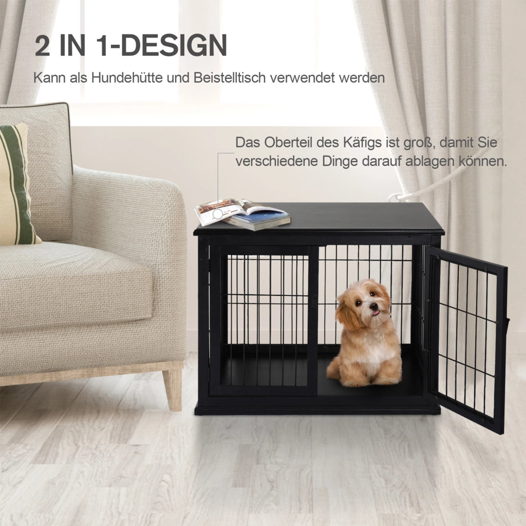 Casetta da giardino con piano d’appoggio e due ingressi in MDF e metallo nero 58,5 × 81 × 66 cm