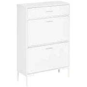 Mobile Scarpiera Moderno per 12 Paia di Scarpe con 2 Ante a Ribalta e Cassetto, 76x26x110 cm, Bianco