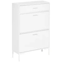 Mobile Scarpiera Moderno per 12 Paia di Scarpe con 2 Ante a Ribalta e Cassetto, 76x26x110 cm, Bianco
