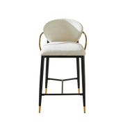 Set di 2 sgabelli da bar regolabili con schienale e poggiapiedi in tessuto chenille beige nero oro