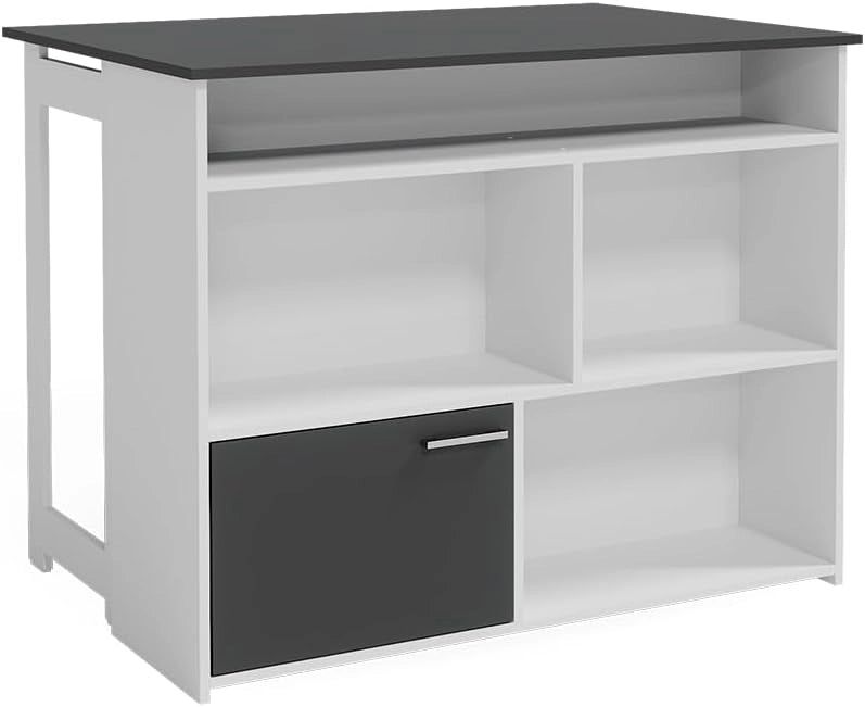 Tavolo bar alto Dominic, Antracite/bianco, 116 x 37 cm 4x scomparti aperti e 1x porta, piano del tavolo pieghevole per un utilizzo flessibile in spazi ridotti
