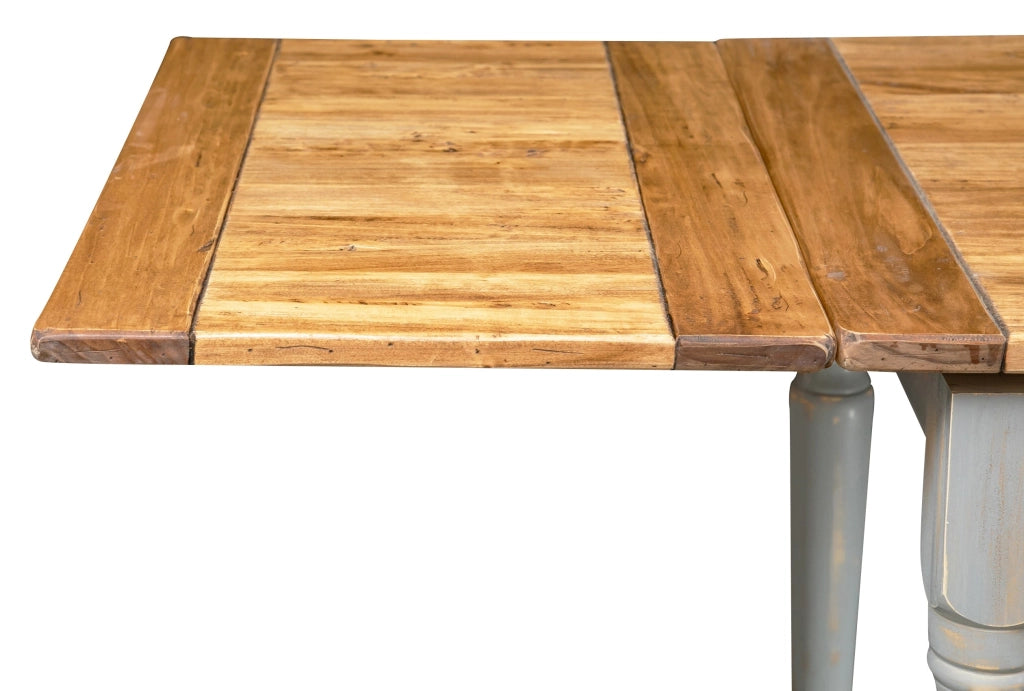 Biscottini Tavolo allungabile Country legno massello di tiglio struttura grigio anticato piano finitura naturale. Made Italy