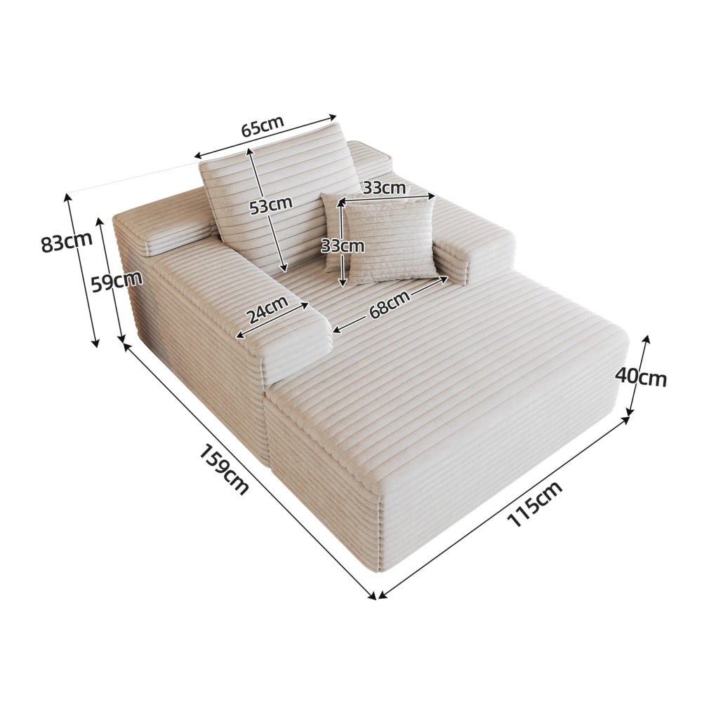 Divano chaise longue in tessuto corduroy, bianco