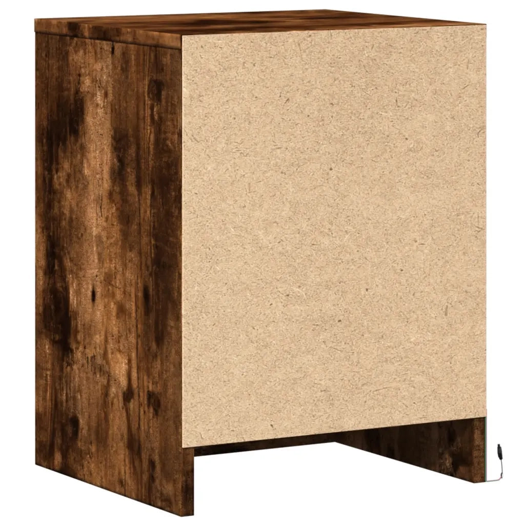 Comodino con Luci LED-Tavolino da notte Rovere Fumo in Legno Multistrato 255072