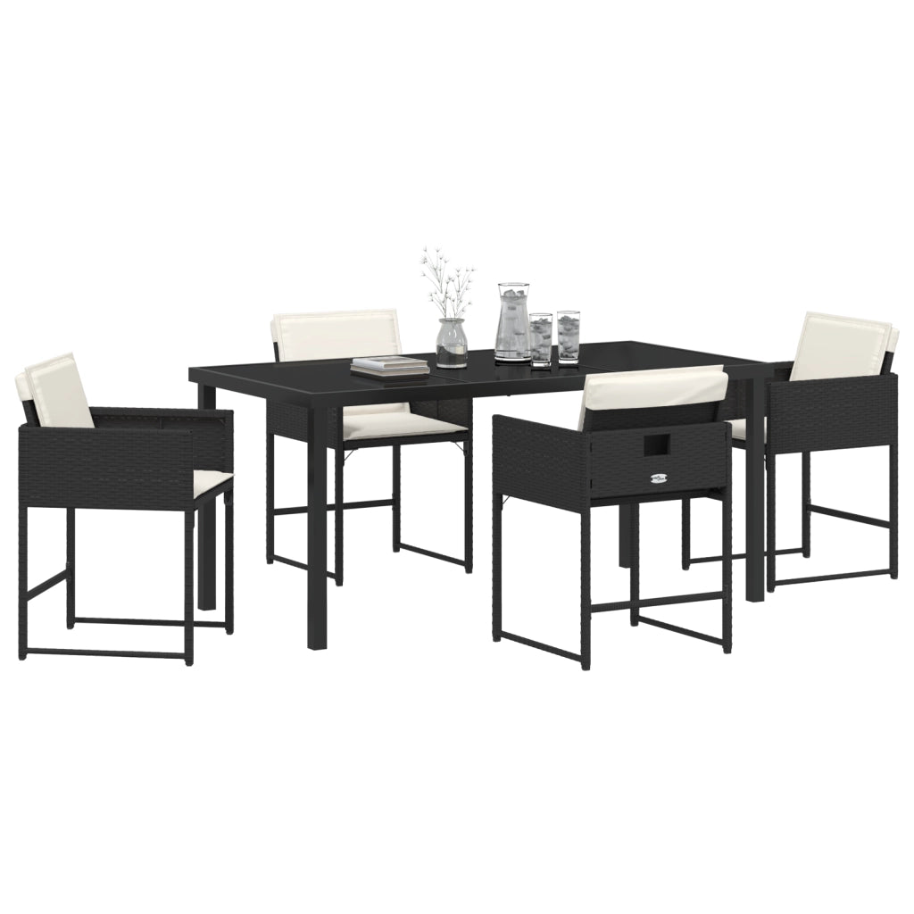 Set da Pranzo da Giardino da 5 Pezzi con Cuscini Nero Rattan PE