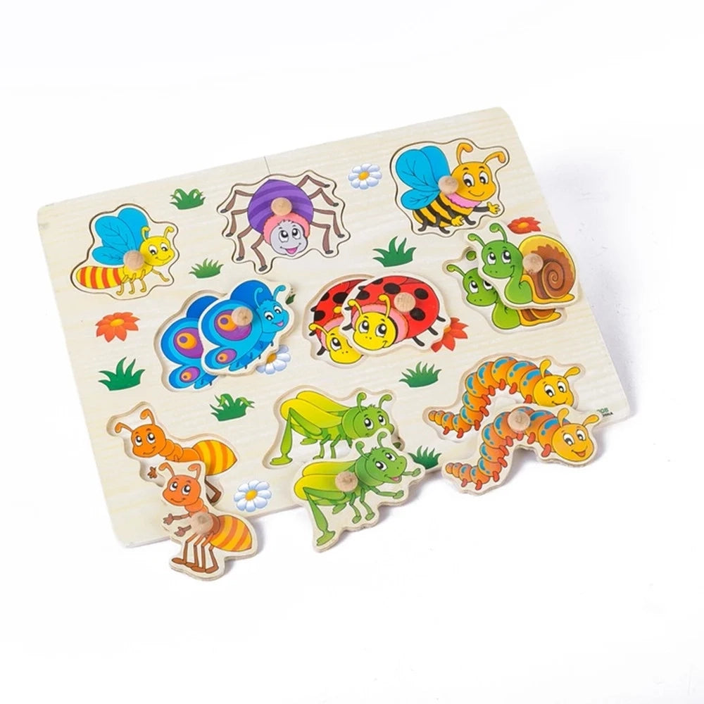 Trade Shop - Puzzle A Incastro Tema Insetti Gioco Educativo In Legno Per Bambini Con Pomelli 07535 -
