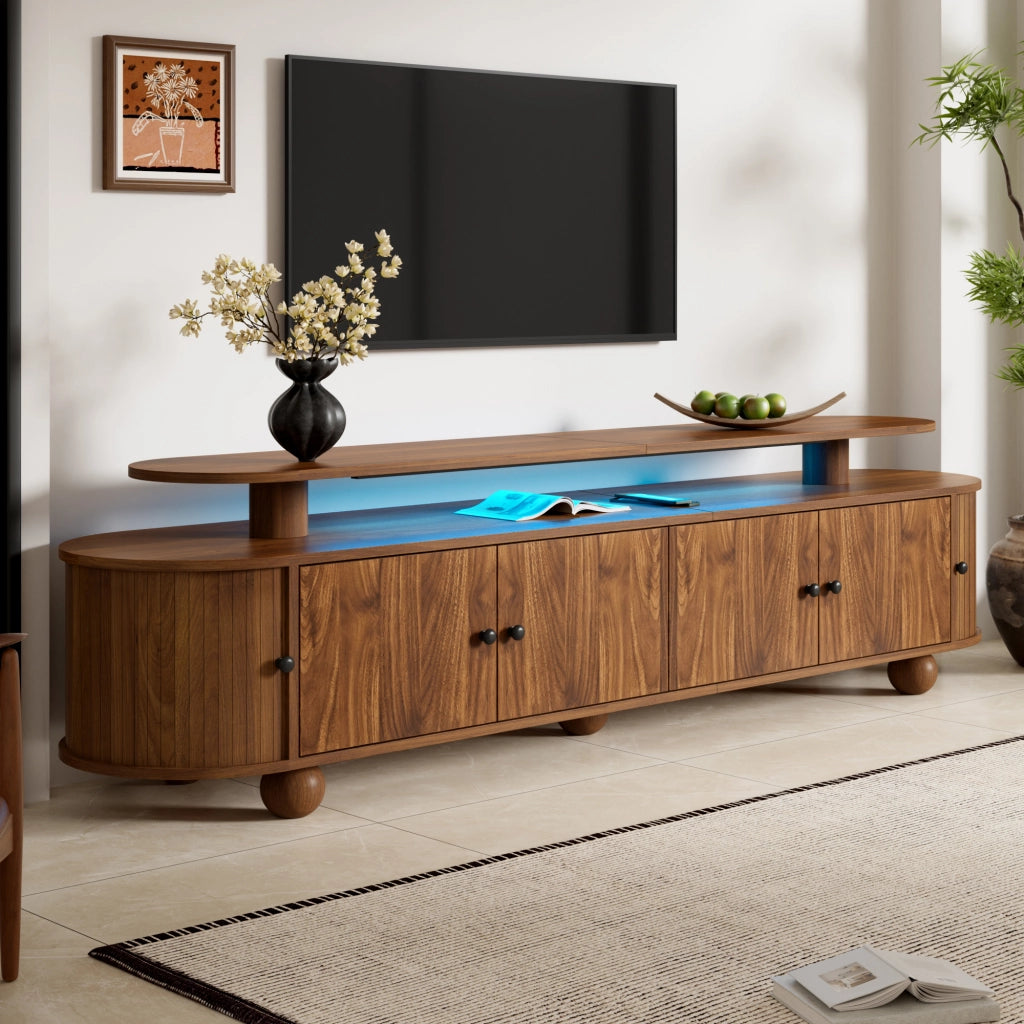 Mobile TV con 6 ante; LED e passacavi - per soggiorno - 180x40x48 cm - noce