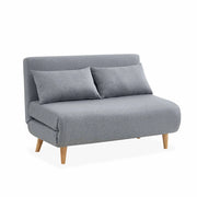 Divano letto in tessuto con gambe in legno, 2 posti, grigio chiaro
