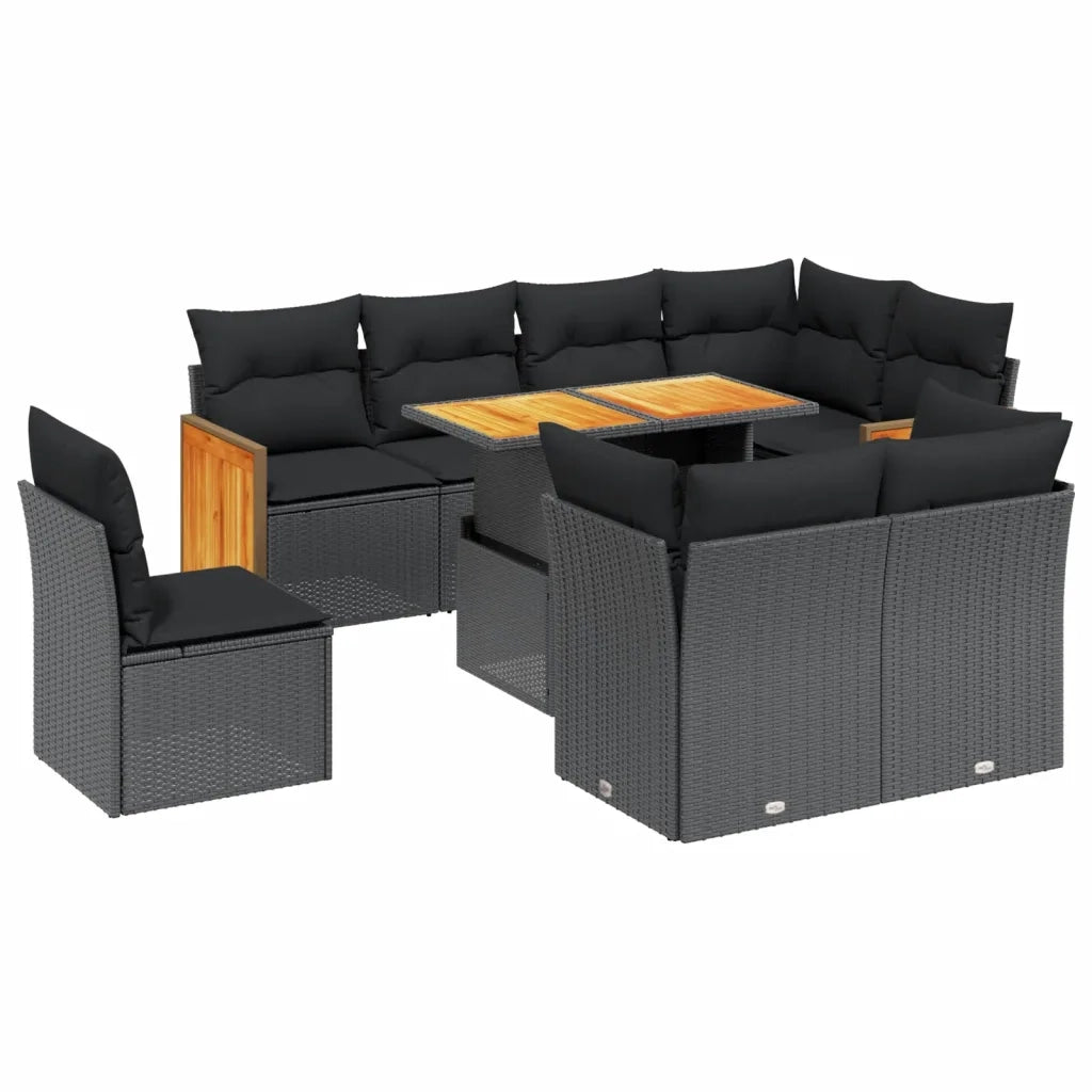 Set Divani da Giardino 9 pz con Cuscini Nero in Polyrattan 3274051