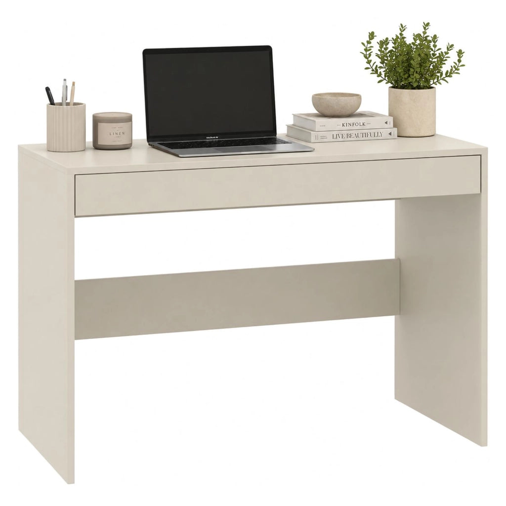 Linomoni, Scrivania un Cassetto, 100x50x77h cm Beige