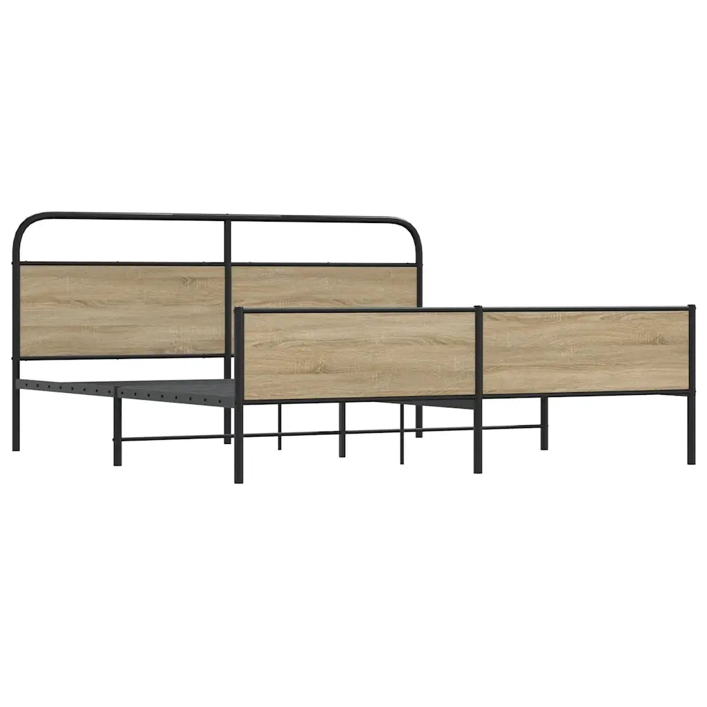 vidaXL Giroletto senza Materaso in Metallo Rovere Fumo 183x213 cm
