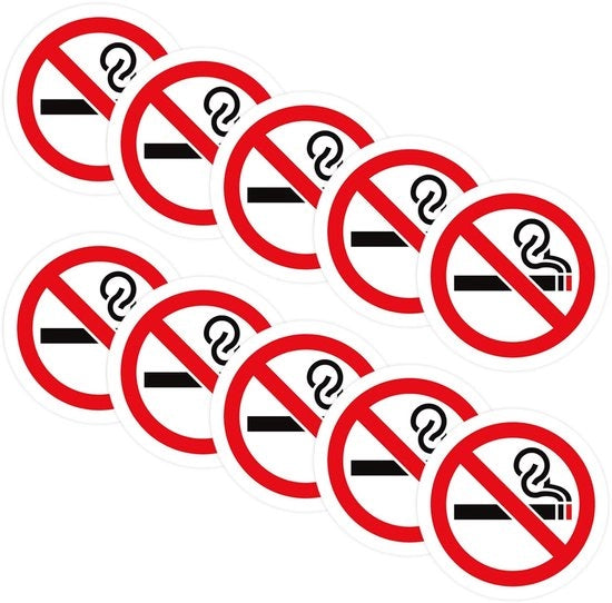 Sticker di divieto di fumare - 10 pezzi - Autoadesivo - Imbattibile all'acqua - Resistente ai graffi - Adatto per aziende/scolastico - 7,6 cm - Tabella di divieto di fumare