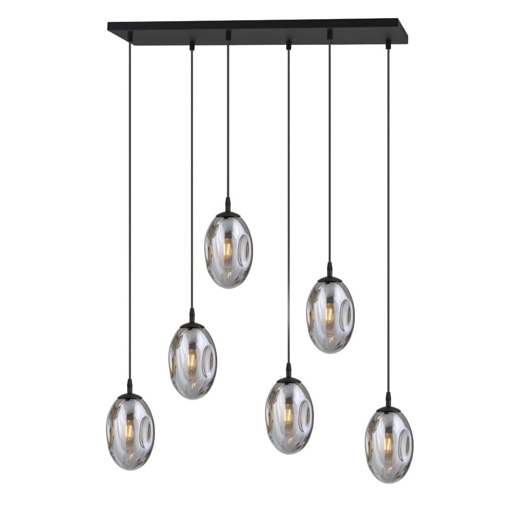 Lampadario Emibig Astral 6 luci E14 vetro grafite cromo