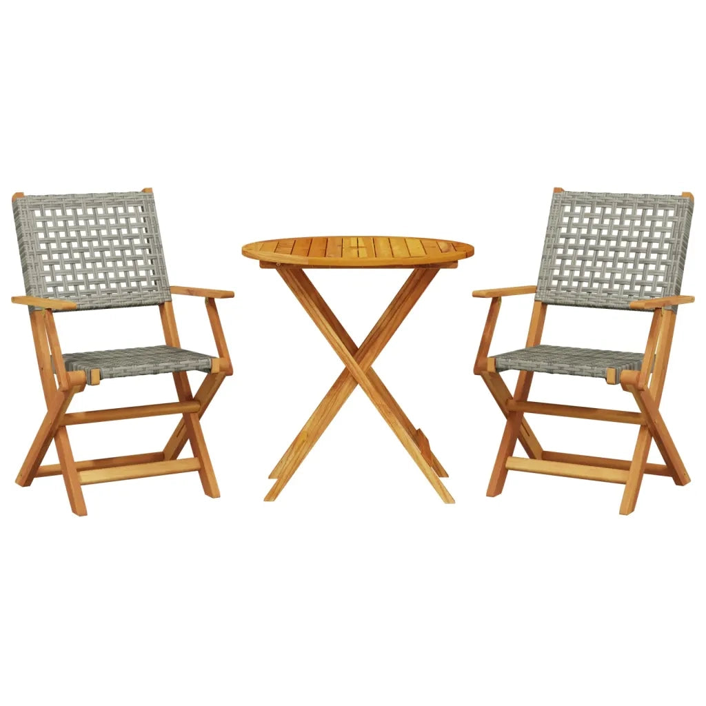 Set da Bistrot 3 pz | Set Salotto da Giardino Grigio in Polyrattan e Legno Massello