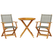 Set da Bistrot 3 pz | Set Salotto da Giardino Grigio in Polyrattan e Legno Massello