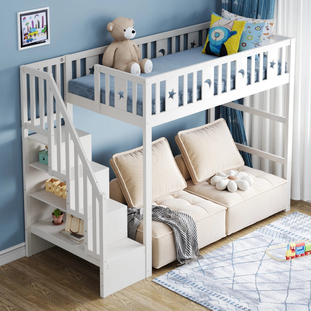 Letto a castello funzionale in legno massello 90x200 cm