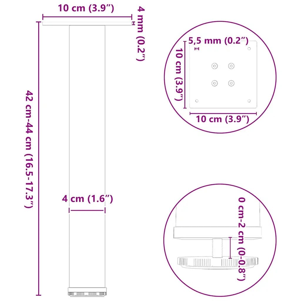Gambe per tavolino 4 pz Antracite 42-44 cm Acciaio