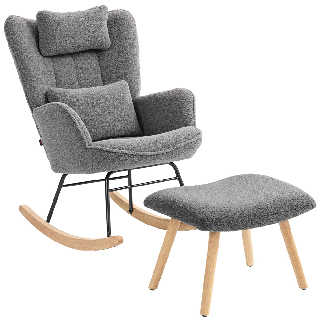 Poltrona a Dondolo Reclinabile con Poggiapiedi ¨C zephmum ¨C Tessuto Fleece Grigio Scuro