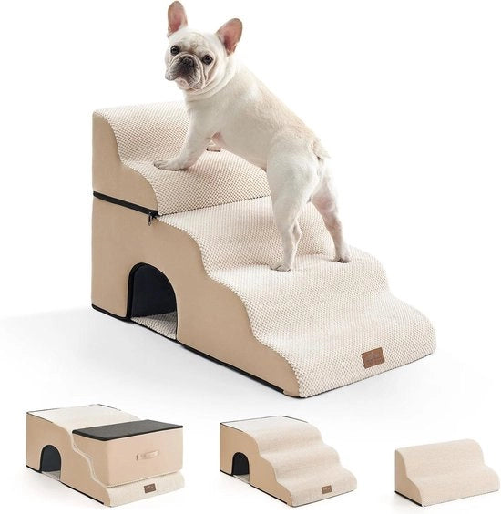 Trappola per piccoli cani - Sponda di alta densità - Copertura lavabile - 40 x 83 x 57 cm - 5 gradini - Beige