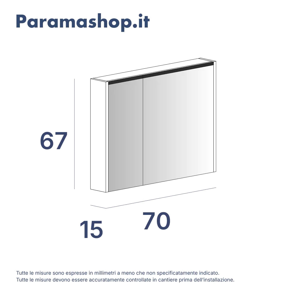 Specchio contenitore 67x70cm 2 ante con illuminazione led superiore | Hadar