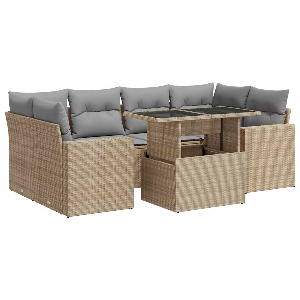 Set Divani da Giardino 7 pz con Cuscini Beige in Polyrattan 3326270