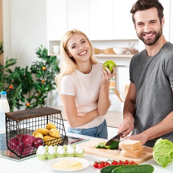 Contenitore per verdure con coperchio in legno | Riutilizzabile e fissabile al muro | Risparmia spazio in cucina