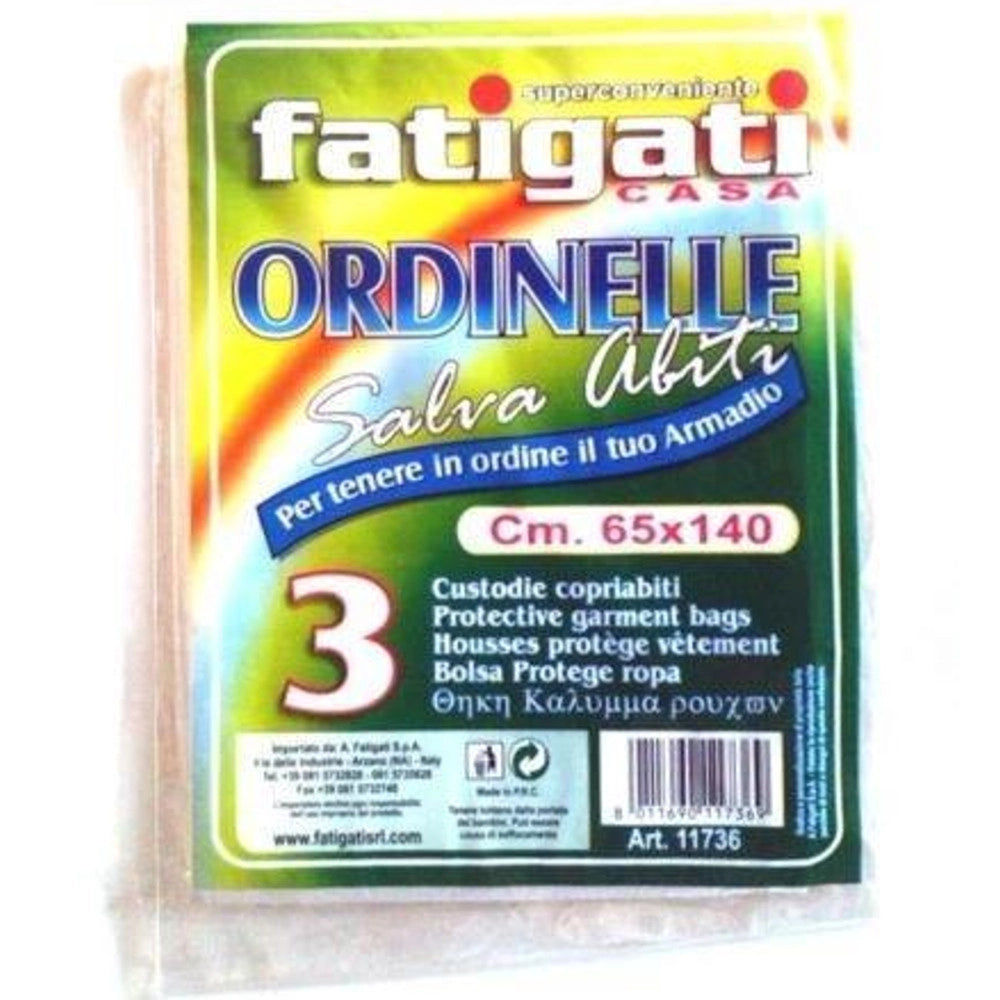 Trade Shop - Set 3 Pz Custodie Salva Abiti Copriabiti In Cellphane Trasparente Da 65cmx140cm -