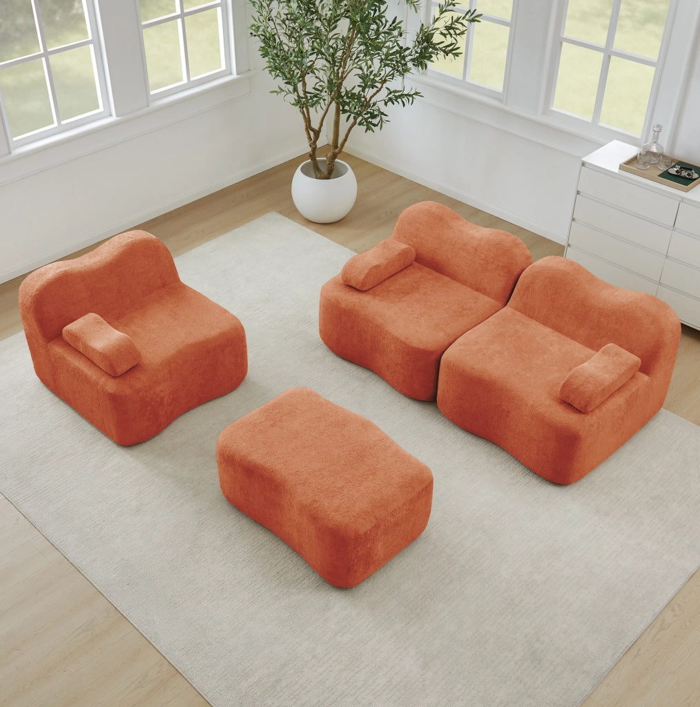Divano modulare angolare 3 posti con pouf 288x167x70 cm in velluto arancione