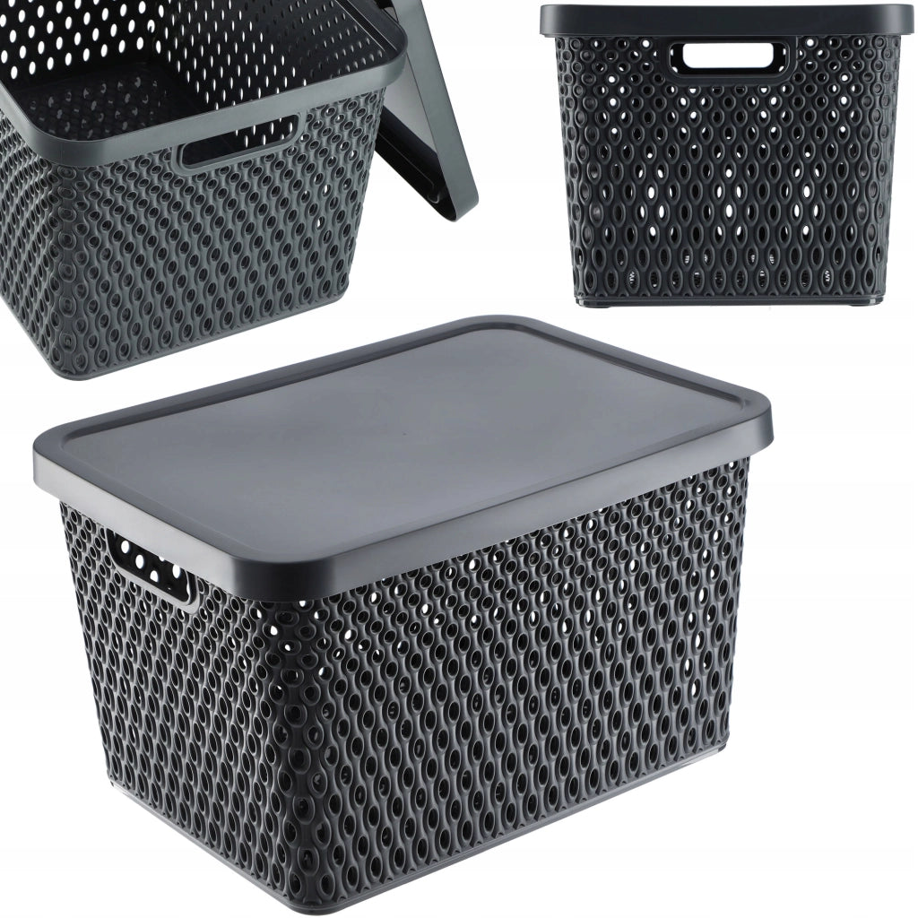 Cestino KADAX con coperchio, contenitore organizer, scatola portaoggetti da 18 litri, grigio