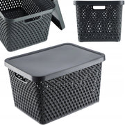 Cestino KADAX con coperchio, contenitore organizer, scatola portaoggetti da 18 litri, grigio