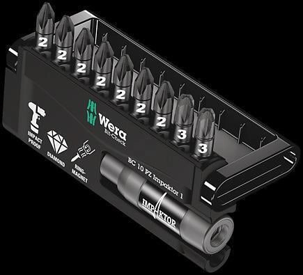 Wera 05057684001 Bit-Check 10 PZ Impaktor 1 Set di 10 Punte per Avvitatori a Percussione con Tecnologia Impaktor Rivestimento Diamantato Lunghezza 25 mm colore Grigio