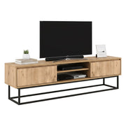 Mobile porta TV Kira, Credenza da soggiorno, Armadio basso per TV, Base parete attrezzata, 140x40h50 cm, Nero e Quercia