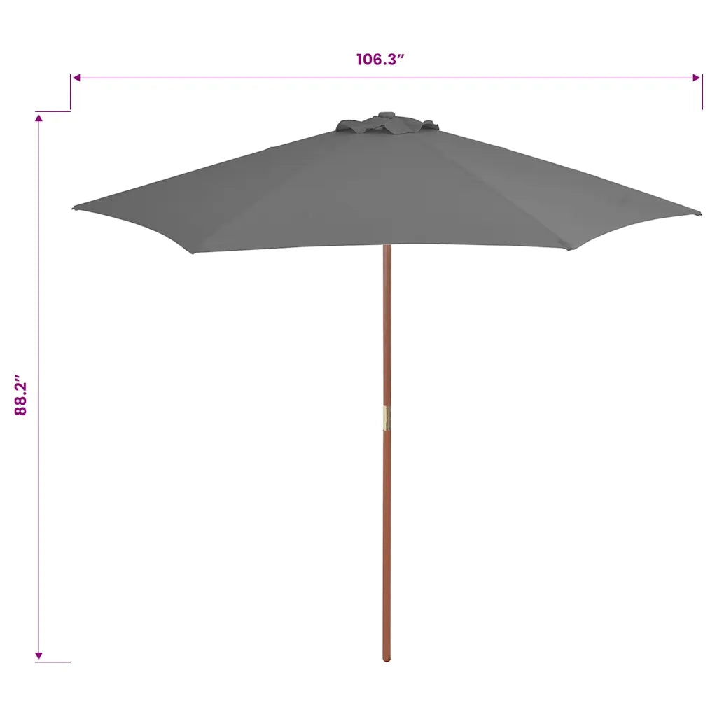 Ombrellone da Esterni-Ombrello da giardino con Palo in Legno 270 cm Antracite