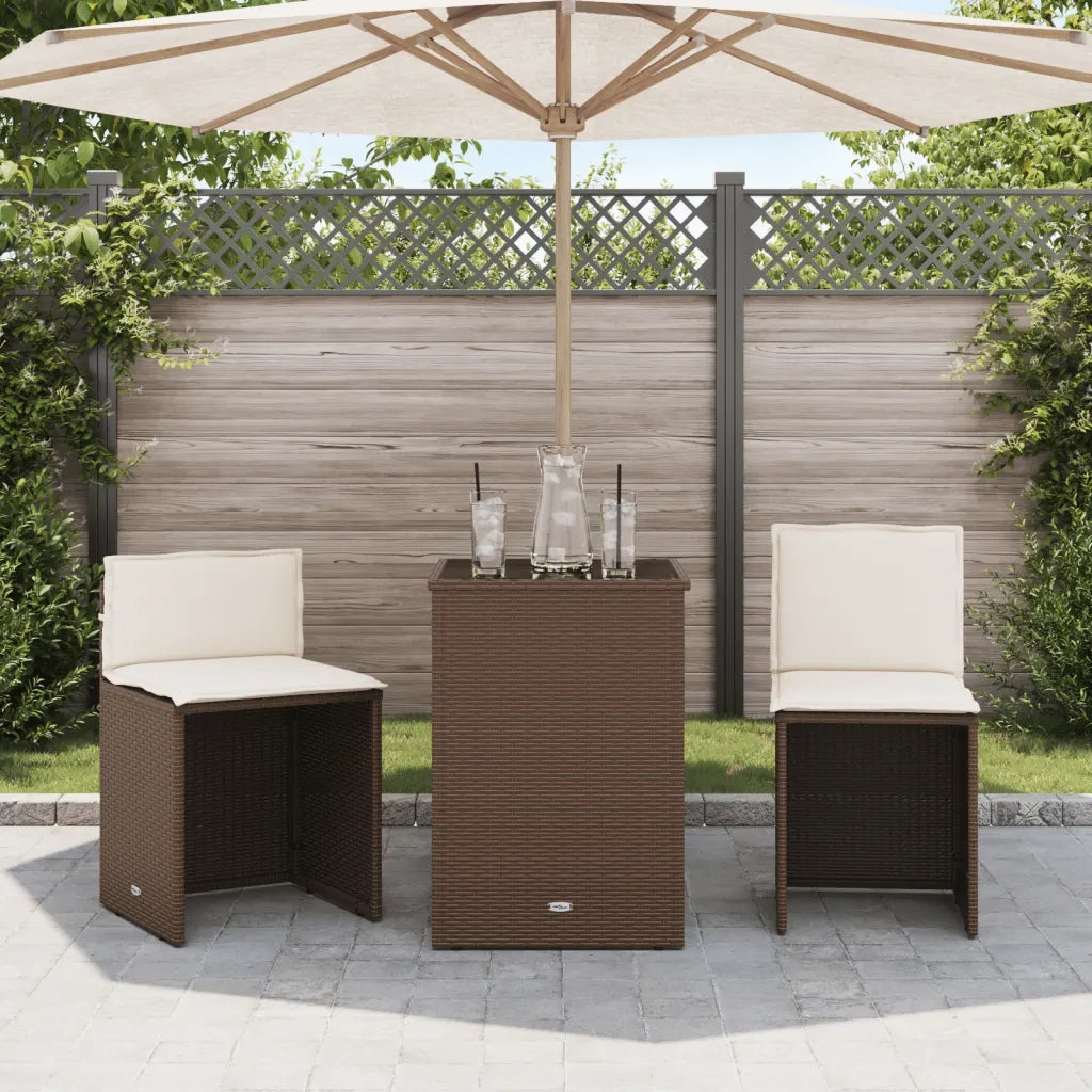 Set Bistr¨° 3 pz | Set Salotto da Giardino con Cuscini Marrone in Polyrattan