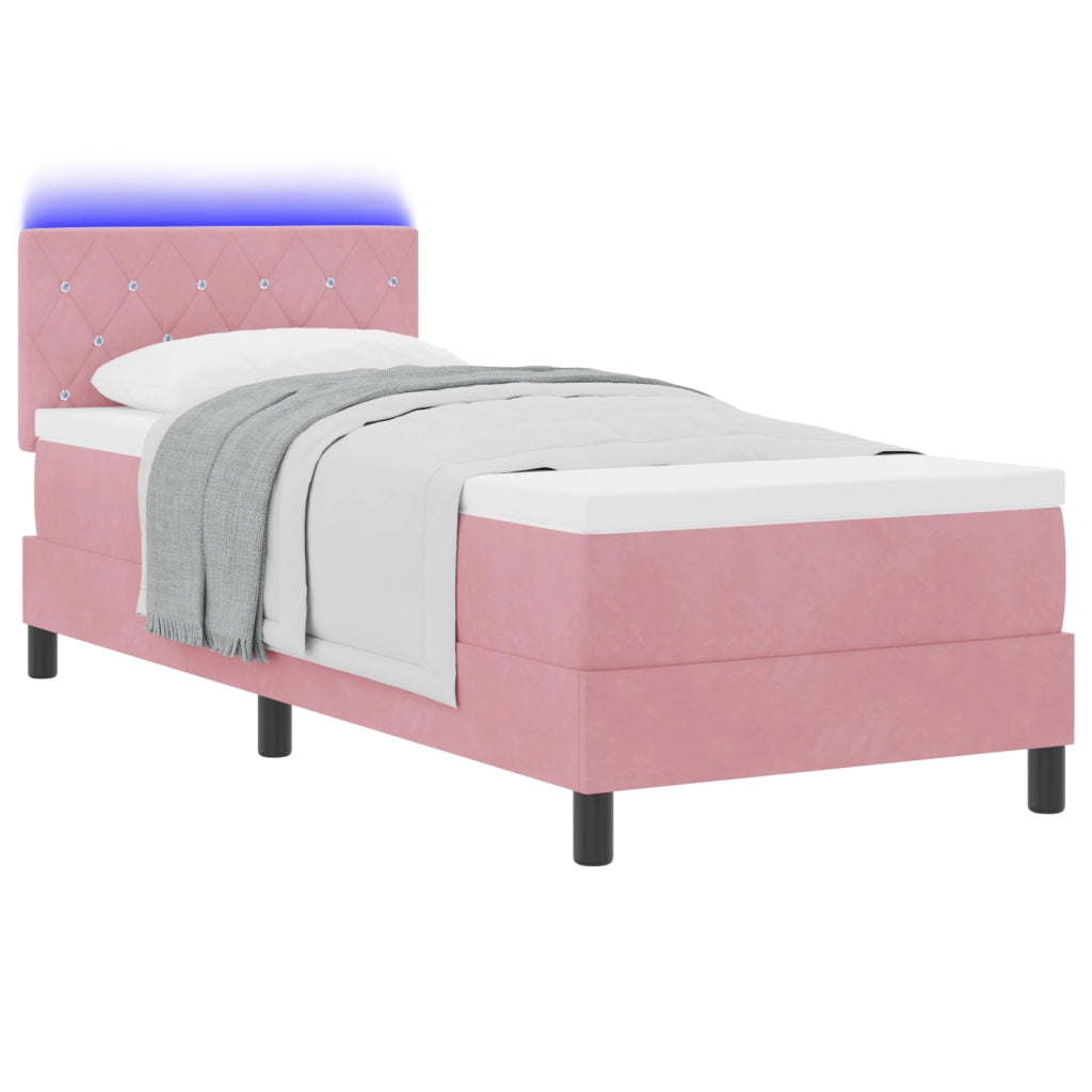 Letto Box Spring con Materasso e LED Rosa 80x200 cm Velluto
