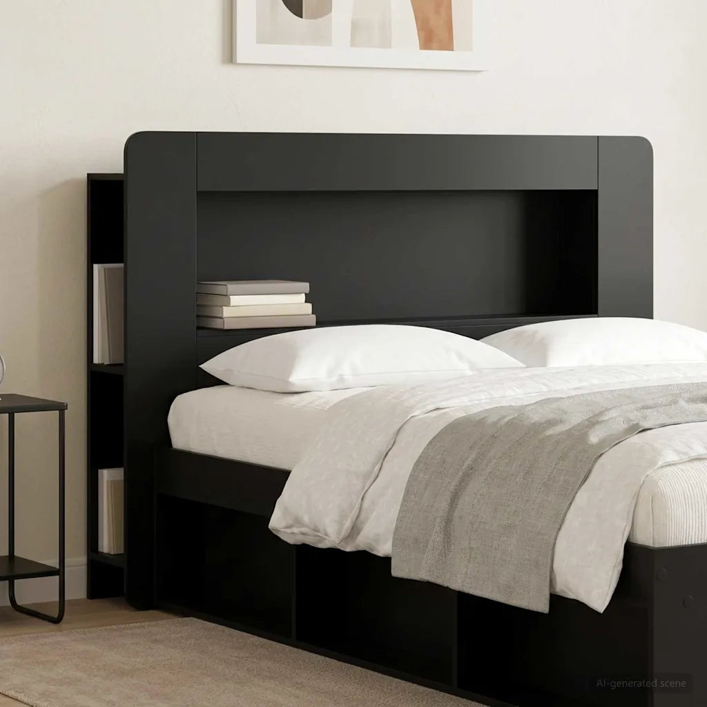 Testata del letto con archiviazione Nero Legno ingegnerizzato 8001256