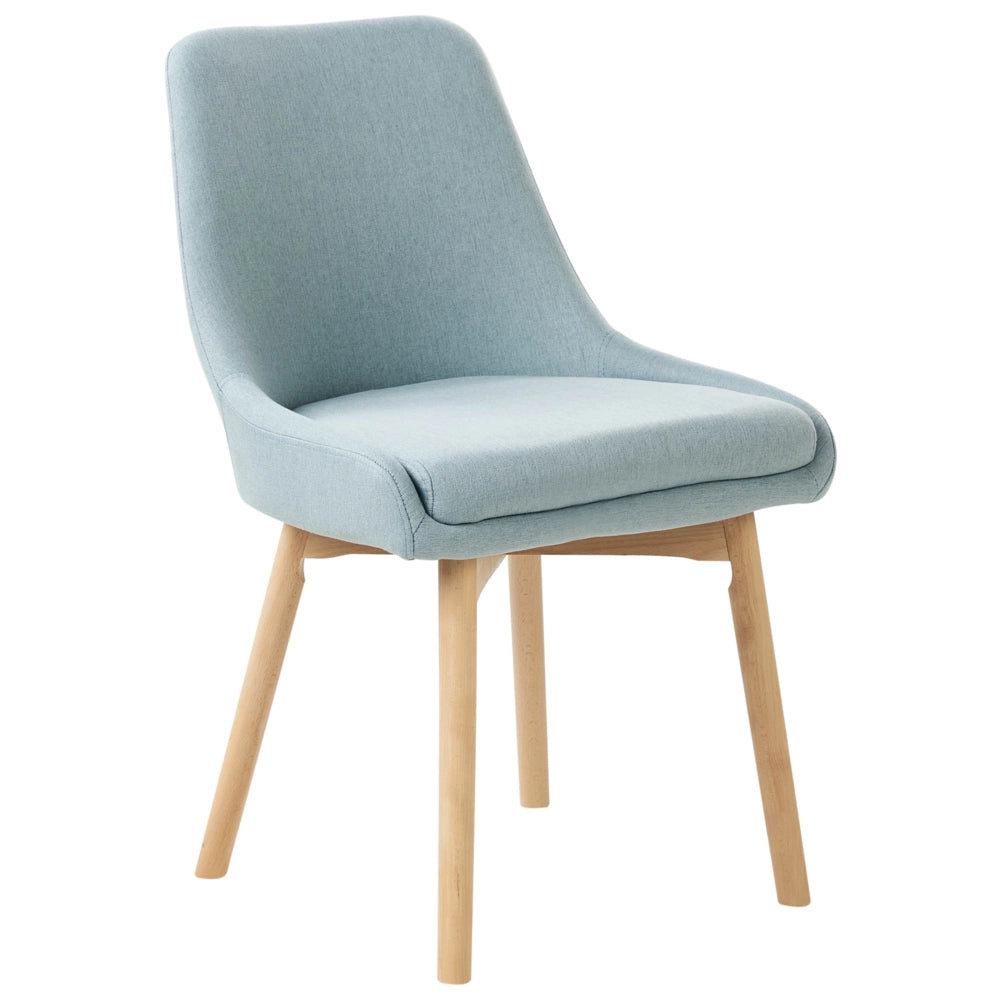 Set di 2 Sedie da Pranzo Gambe in Legno e Tessuto azzurro Sedile spesso imbottito