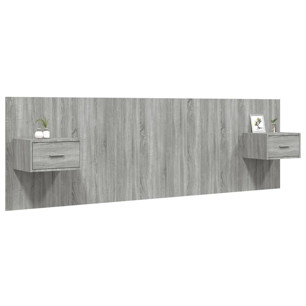 Testiera | Testata Letto con Comodini in Legno Multistrato Grigio Sonoma